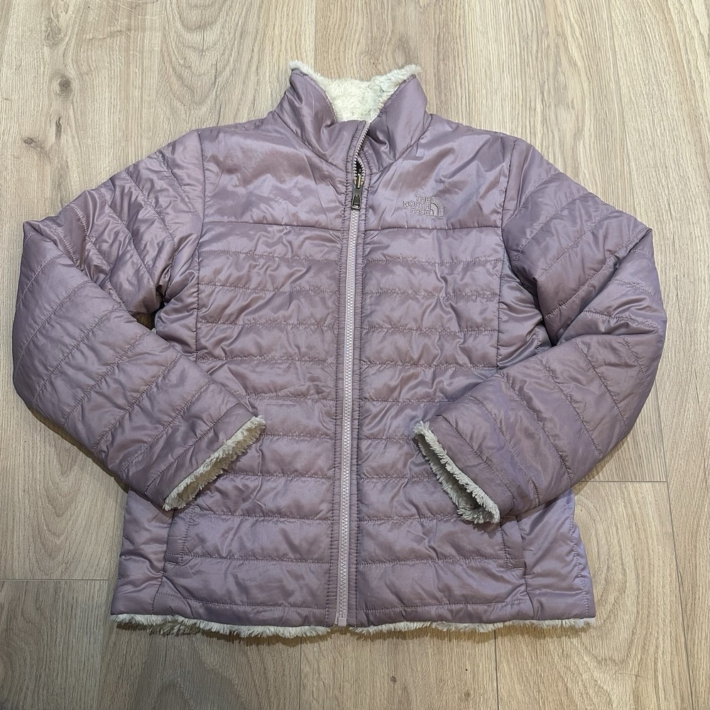 The North Face Jacket Girl L 14/16 Purple Cream Mossbud Swirl Reversible Puffer